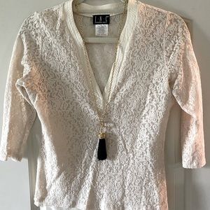 INC Ivory Lace 3/4 Sleeve Top Fully Lined w Stretch - Size Small